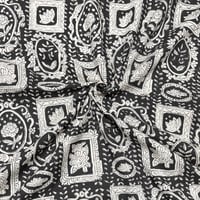 【50cm単位】ブラックオフホワイトフレームモチーフバグルー　インド綿　ハンドブロックプリント生地　コットン