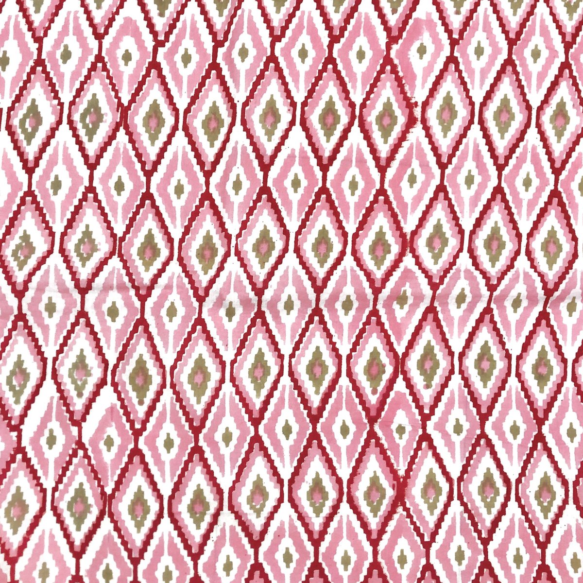 50cm単位】ホワイトピンクレッドひし形 インド ハンドブロック