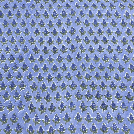 【50cm単位】オリエンタルブルースモールフラワー　インド　ハンドブロックプリント生地　テキスタイル  コットン