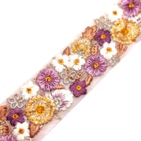 【50cm単位】パープル×オレンジ　チュール素材カラフル　インド刺繍リボン　ハンドメイド材料　りぼん素材