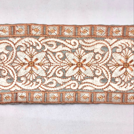 【50cm単位】ブルー　スクエア　インド刺繍リボン　ハンドメイド材料　りぼん素材