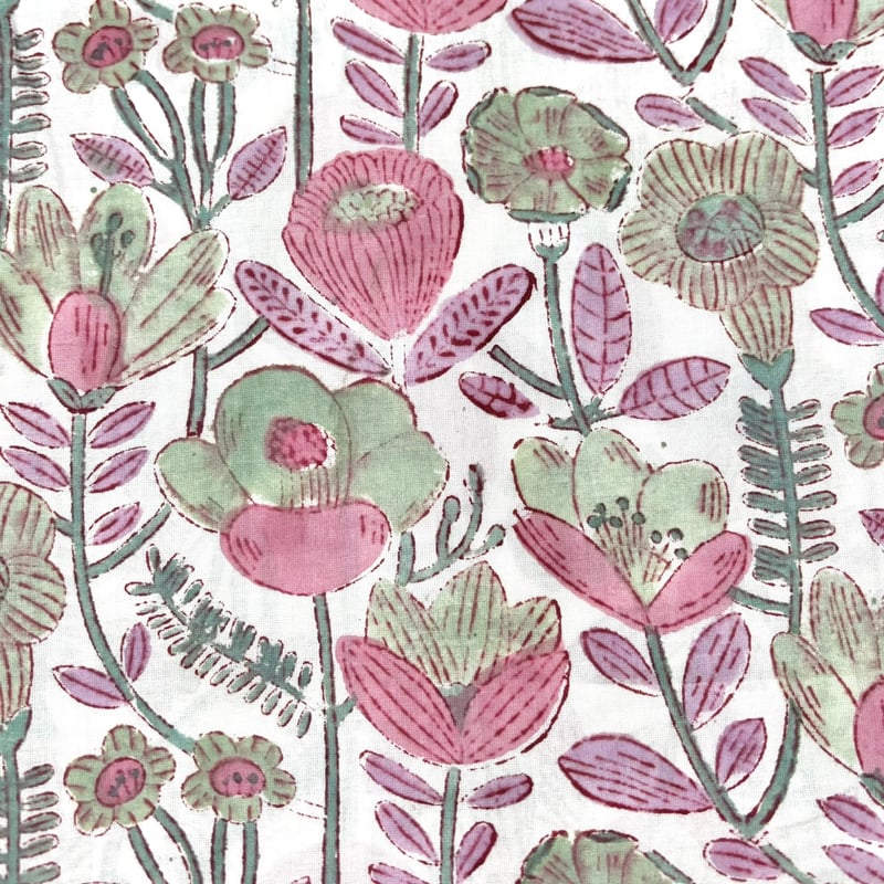 50cm単位】ホワイトくすみグリーンピンクプリティフラワー インド