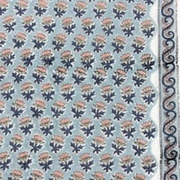 【50cm単位】ミントブルーベージュアプリコットスモールフラワー　片耳ボーダー付き　インド　ハンドブロックプリント生地　テキスタイル  コットン
