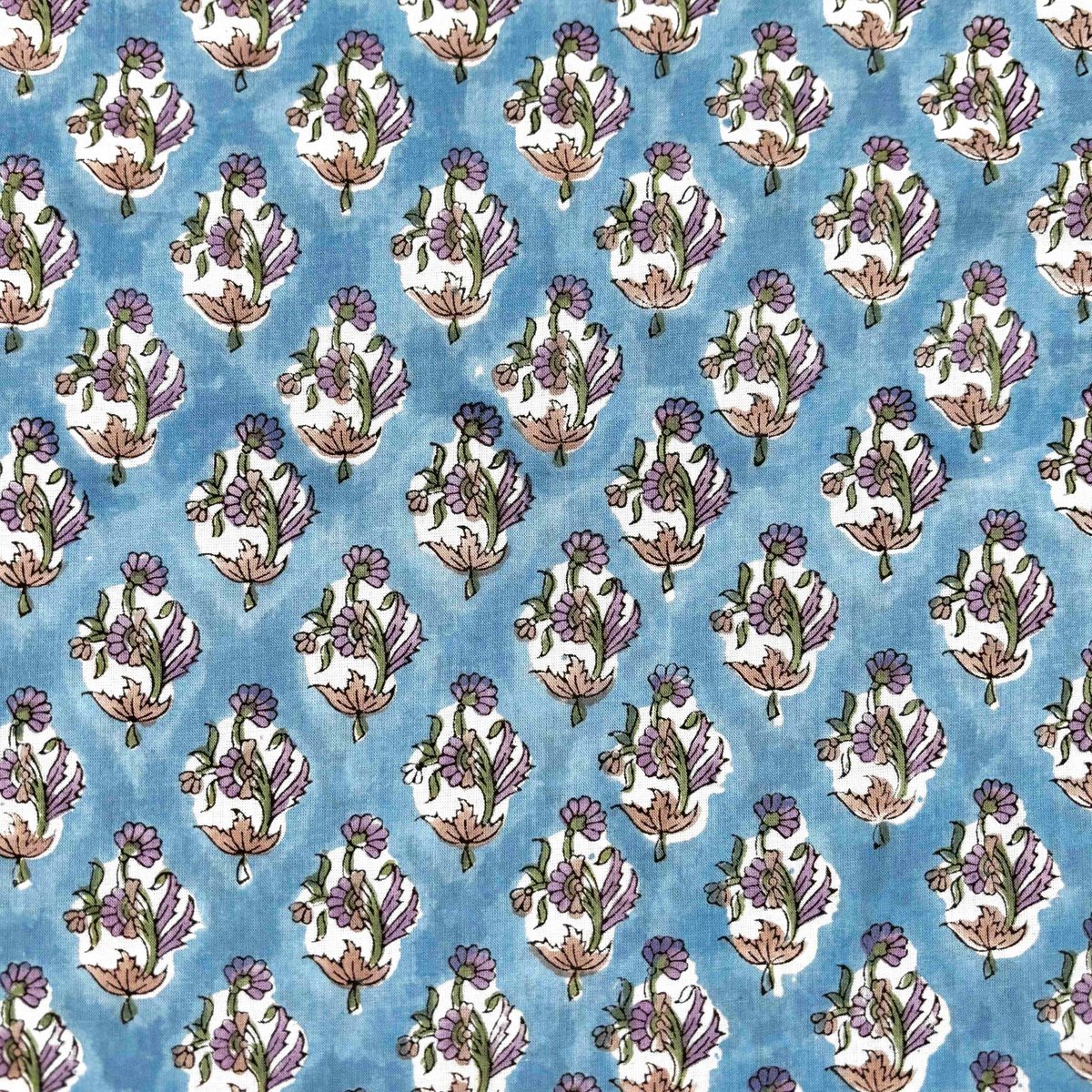 50cm単位】くすみブルーパープルスモールフラワー インド ハンド