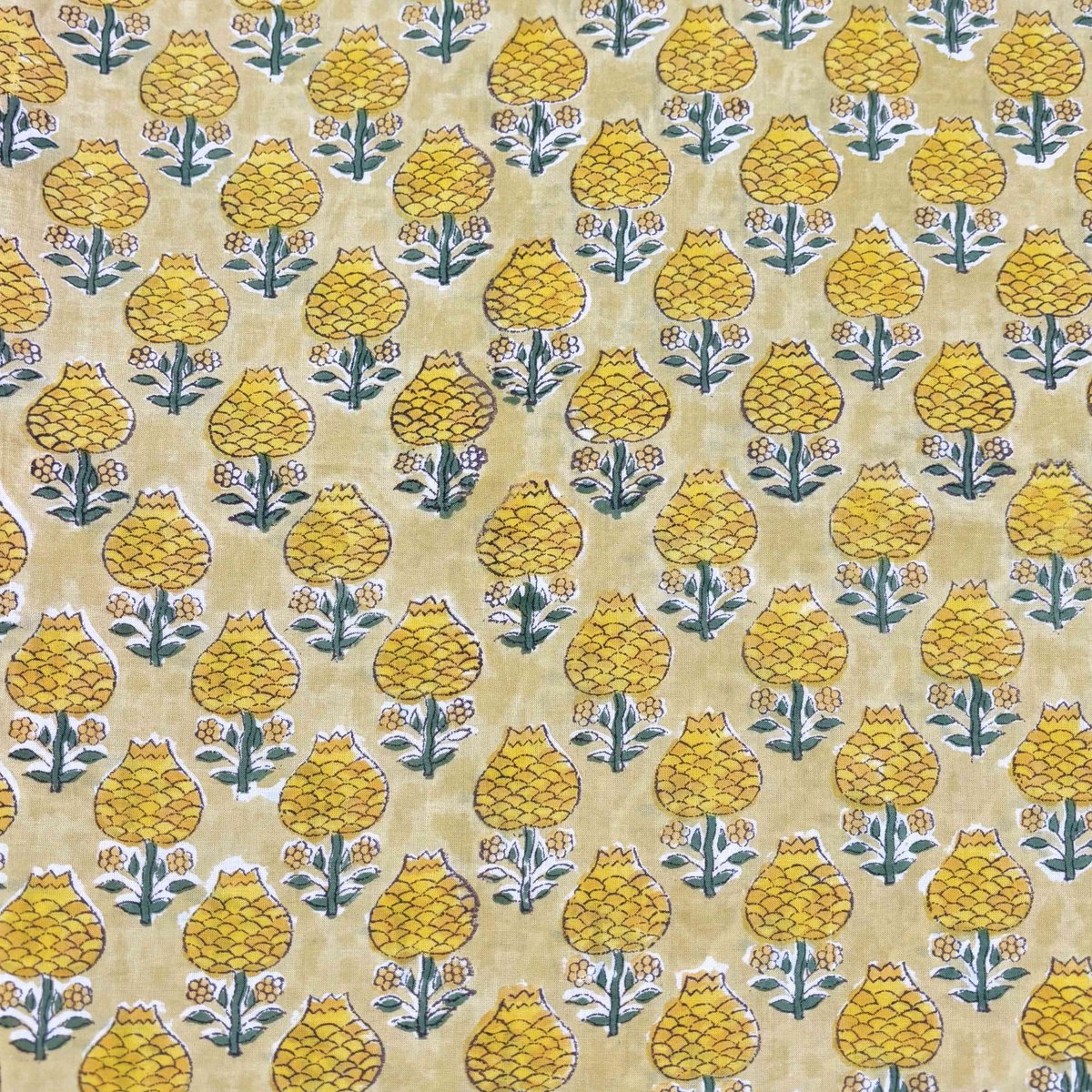 50cm単位】イエロースモールフラワーモチーフ インド ハンドブロック