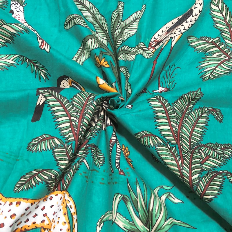 50cm単位】グリーンサファリ スクリーンプリント インド