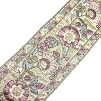 【50cm単位】グリーン　カラフルフラワー　インド刺繍リボン　ハンドメイド材料　りぼん素材