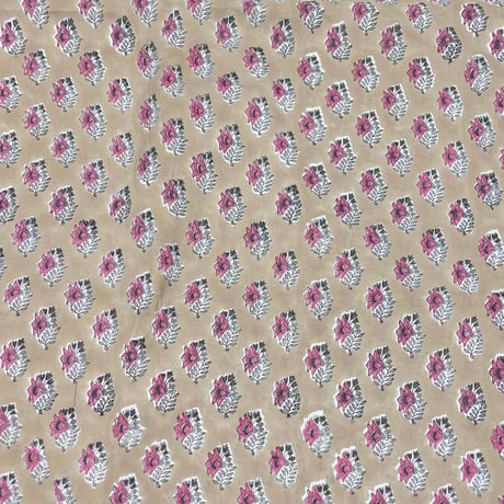 【50cm単位】ベージュピンクスモールフラワー　片耳ボーダー付き　インド　ハンドブロックプリント生地　テキスタイル  コットン