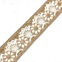 【50cm単位】ホワイトグレー　ゴールドチュール　チュール素材　インド刺繍リボン　ハンドメイド材料　りぼん素材