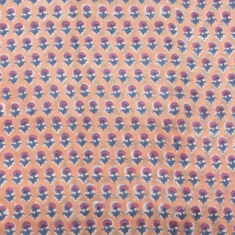 【50cm単位】アプリコットピンクスモールフラワー　インド　ハンドブロックプリント生地　テキスタイル  コットン
