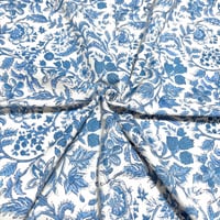 【50cm単位】ホワイトブルーランダムフラワー　インド　ハンドブロックプリント生地　テキスタイル  コットン