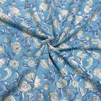 【50cm単位】ピーコックブルーグリーンホワイトフラワー　インド　ハンドブロックプリント生地　テキスタイル  コットン