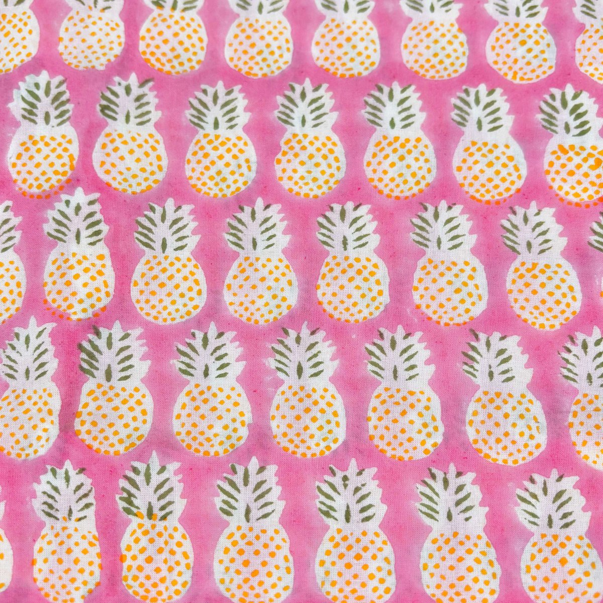 50cm単位】ピンクイエローパイナップル インド ハンドブロックプリント