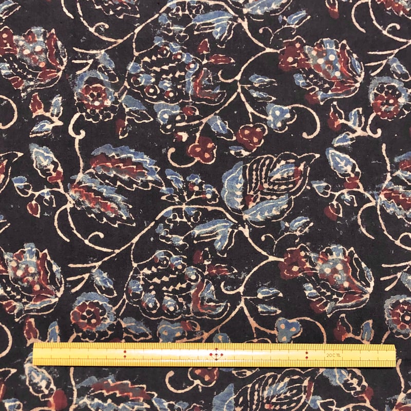 50cm単位】アジュラック08 ブラック インド ハンドブロックプリント