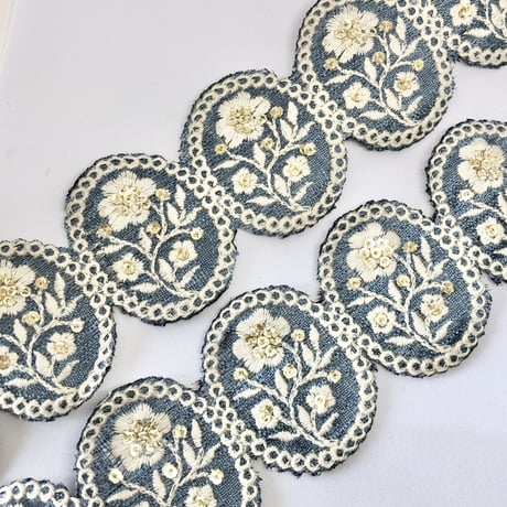 【50cm単位】ライトブルーオーバル型　インド刺繍リボン　ハンドメイド材料　りぼん素材  のコピー