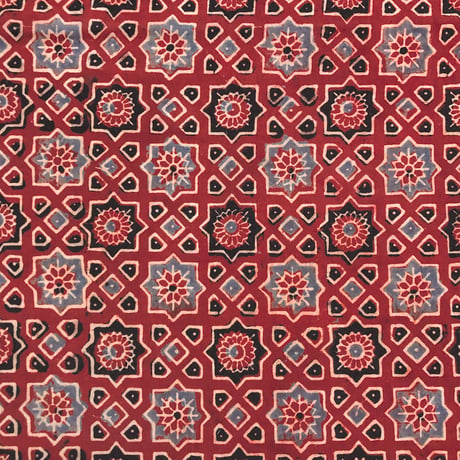 【50cm単位】アジュラックB　レッド　インド　ハンドブロックプリント生地　テキスタイル  コットン