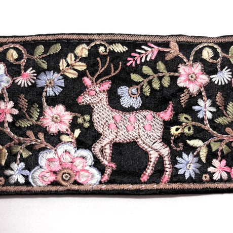 【50cm単位】ブラック　バンビ　インド刺繍リボン　ハンドメイド材料　りぼん素材