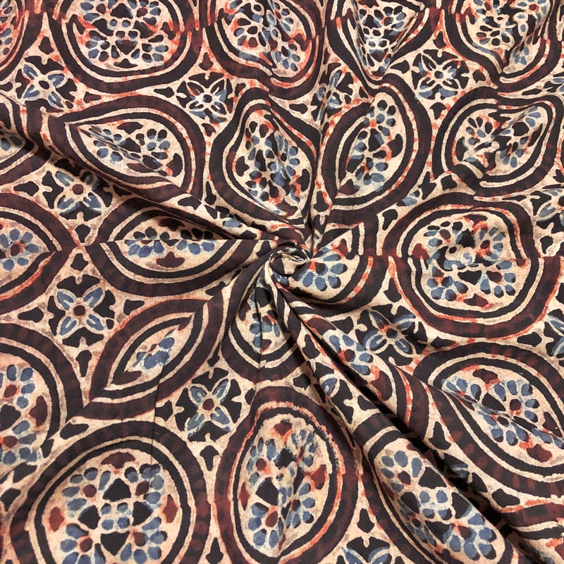 50cm単位】アジュラック18 ブラック インド ハンドブロックプリント