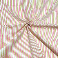 【50cm単位】ホワイトピンクグリーンストライプ　インド　ハンドブロックプリント生地　テキスタイル  コットン