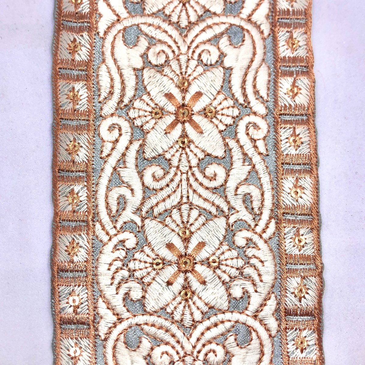 50cm単位】ブルー スクエア インド刺繍リボン ハンドメイド材料 りぼん