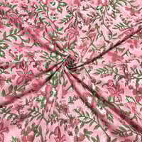 【50cm単位】ピンクレッドフラワー　インド　ハンドブロックプリント生地　テキスタイル  コットン