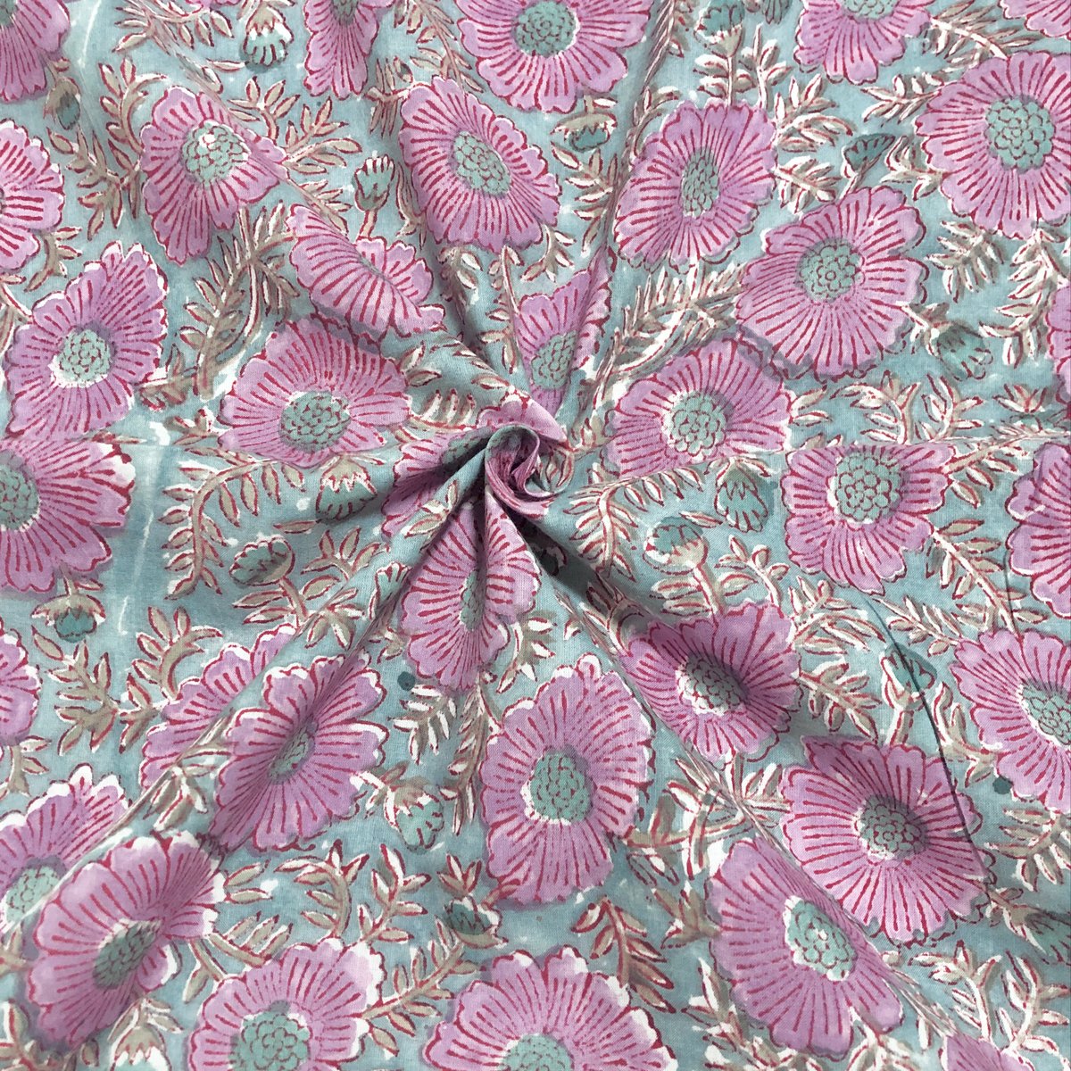 アウトレット商品【50cm単位】モスグリーンパープルフラワー インド