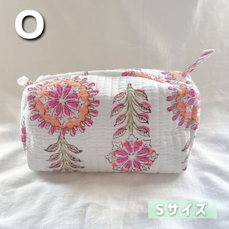 インド ブロックプリント・キルトポーチ（Sサイズ）