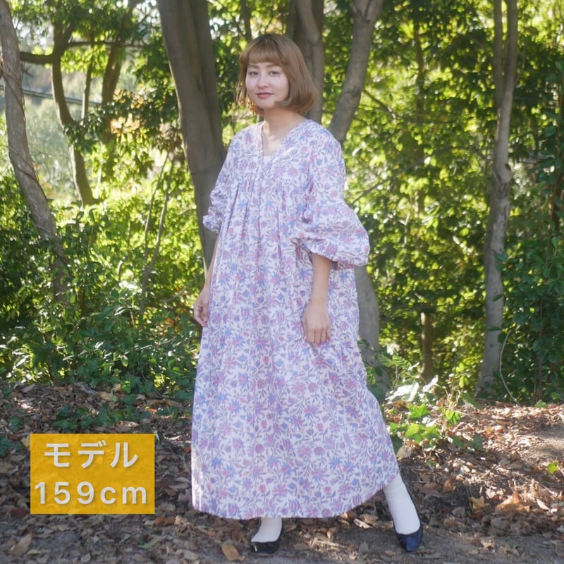 ROKSANDA】 水色 ボリューム袖 バックリボン Vネック ワンピース