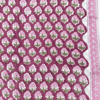 【50cm単位】オールドローズピンクスミールフラワー　片耳ボーダー付き　インド　ハンドブロックプリント生地　テキスタイル  コットン