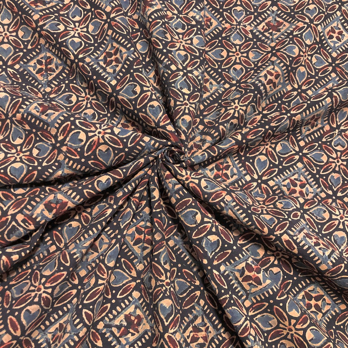 50cm単位】アジュラックF ブラック インド ハンドブロックプリント生地