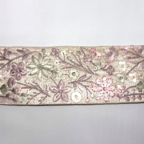 【50cm単位】ベージュフラワー×オフホワイト　ナチュラルフラワー　インド刺繍リボン　ハンドメイド材料
