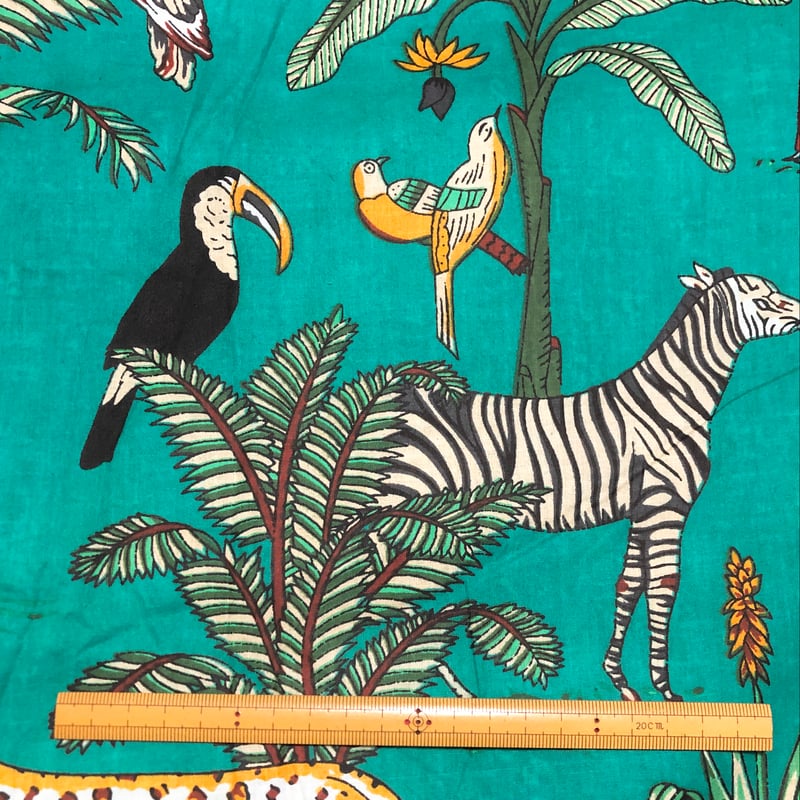 50cm単位】グリーンサファリ スクリーンプリント インド テキスタイル