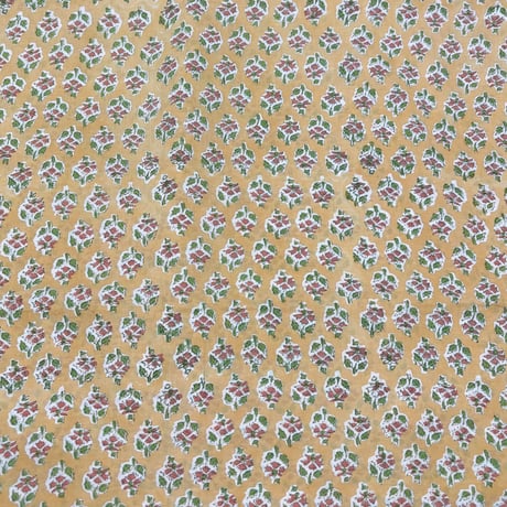 【50cm単位】イエローブラウンスモールフラワー　インド　ハンドブロックプリント生地　テキスタイル  コットン