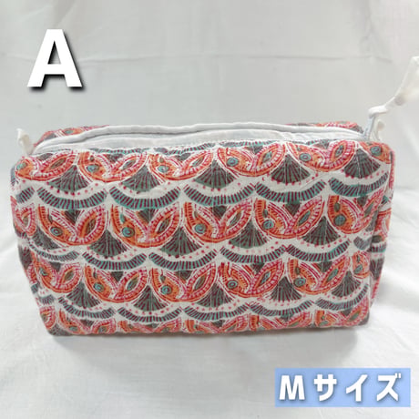 インド ブロックプリント・キルトポーチ（Mサイズ）