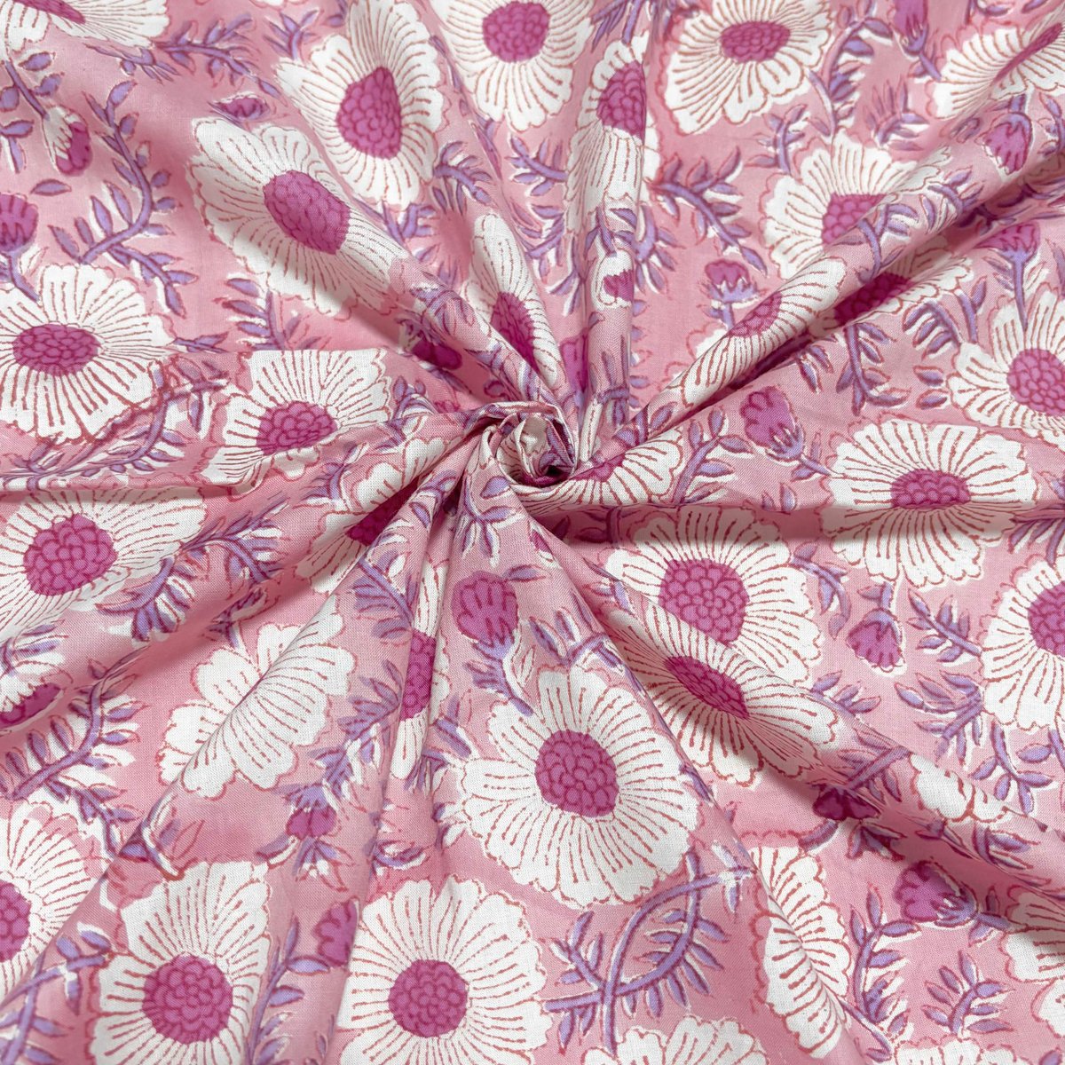 50cm単位】ピンクパープルホワイトレトロフラワー インド ハンド