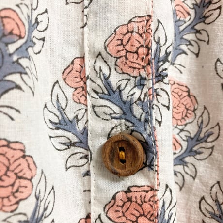 ハンドブロックプリント 七分袖シャツワンピース1