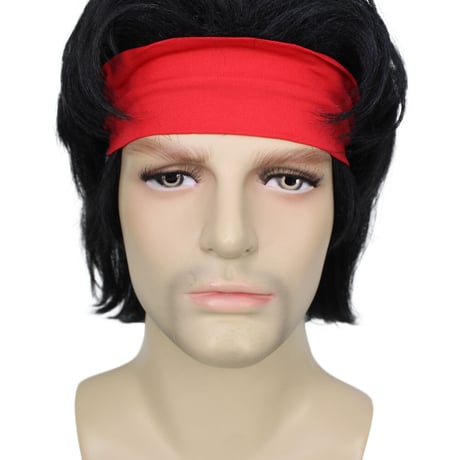 Wigs2you ウィッグ H-5610 大人男性用 12インチ ミディアム丈 ハロウィンビデオゲーム レトロ ファイター オブ ザ ストリート ウィッグ 合成ソフトファイバー レッドヘッドバンド付き