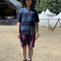 『テッポーTシャツ ボーダーパッチワーク  ポケット付き_山と月』Hemp×オーガニックコットン(Navy  Hemp)