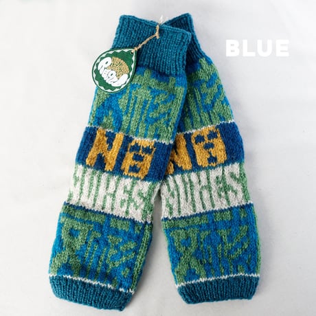 『手編みレッグウォーマー NO NUKES 』ニュージーランドウール (ユニセックスフリーサイズ)
