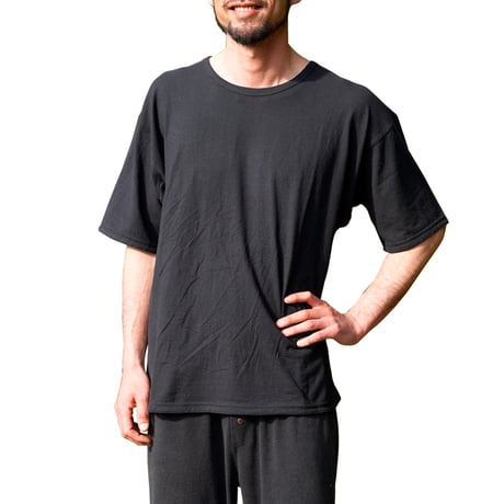 炭『NORA T-shirts BLACK 』Hemp o/cotton unisex 中薄手175g
