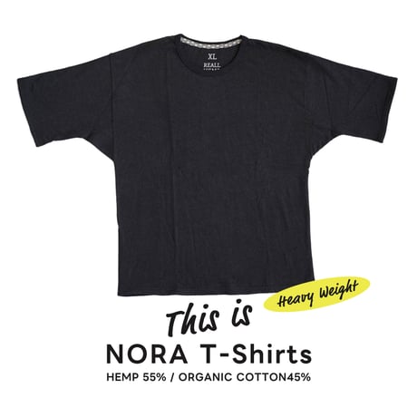 炭『HEAVY NORA T-shirts BLACK 』Hemp o/cotton unisex 中厚手250g