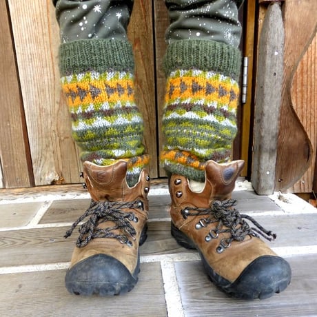 『手編みレッグウォーマー トライアングル 』ニュージーランドウール (ユニセックスフリーサイズ)