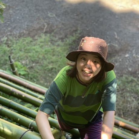 『テッポーTシャツ ボーダーパッチワーク  ポケット付き_山と月』Hemp×オーガニックコットン(Green Hemp)