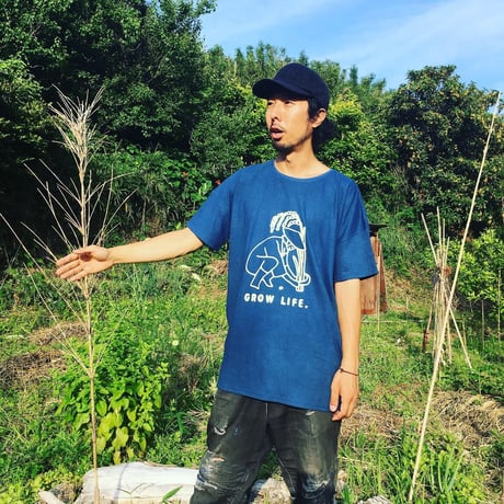『草木染め ビッグTシャツ(ポケット付き)  GROW LIFE！グロウライフ』Hemp×オーガニックコットン
