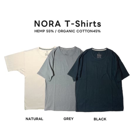 炭『NORA T-shirts BLACK 』Hemp o/cotton unisex 中薄手175g