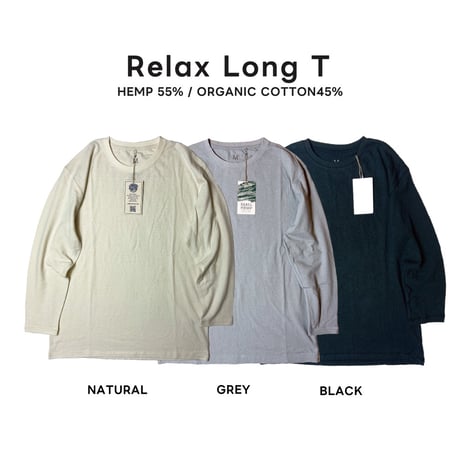 灰『RELAX LONG T』STONE Hemp o/cotton /Ladys,kids unisex　中薄手175g