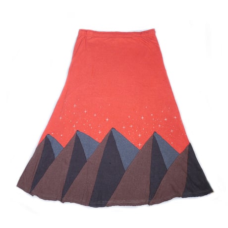 『パッチワークロングスカート MOON&MOUNTAIN』Hemp×オーガニックコットン(SUNSET RED)