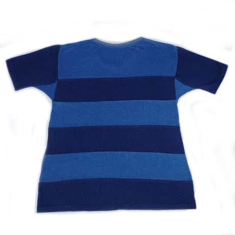 『テッポーTシャツ ボーダーパッチワーク  ポケット付き_山と月』Hemp×オーガニックコットン(Navy  Hemp)