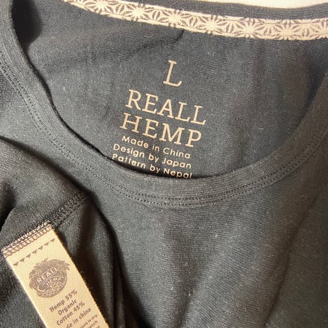 炭『NORA T-shirts BLACK 』Hemp o/cotton unisex 中薄手175g