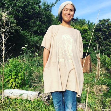 『草木染め ビッグTシャツ(ポケット付き)  GROW LIFE！グロウライフ』Hemp×オーガニックコットン